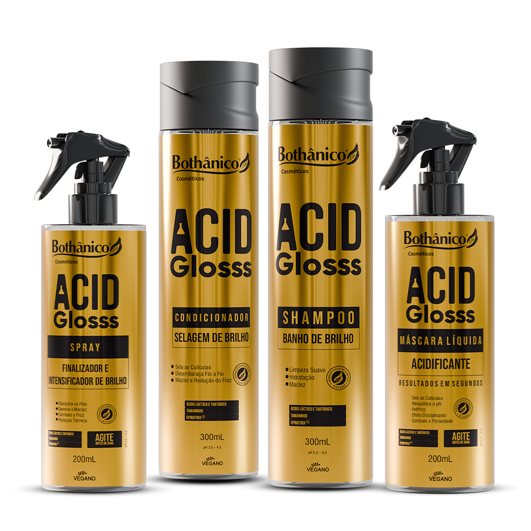 Shampoo + Condicionador + Máscara Líquida + Spray Finalizador Acid Glosss