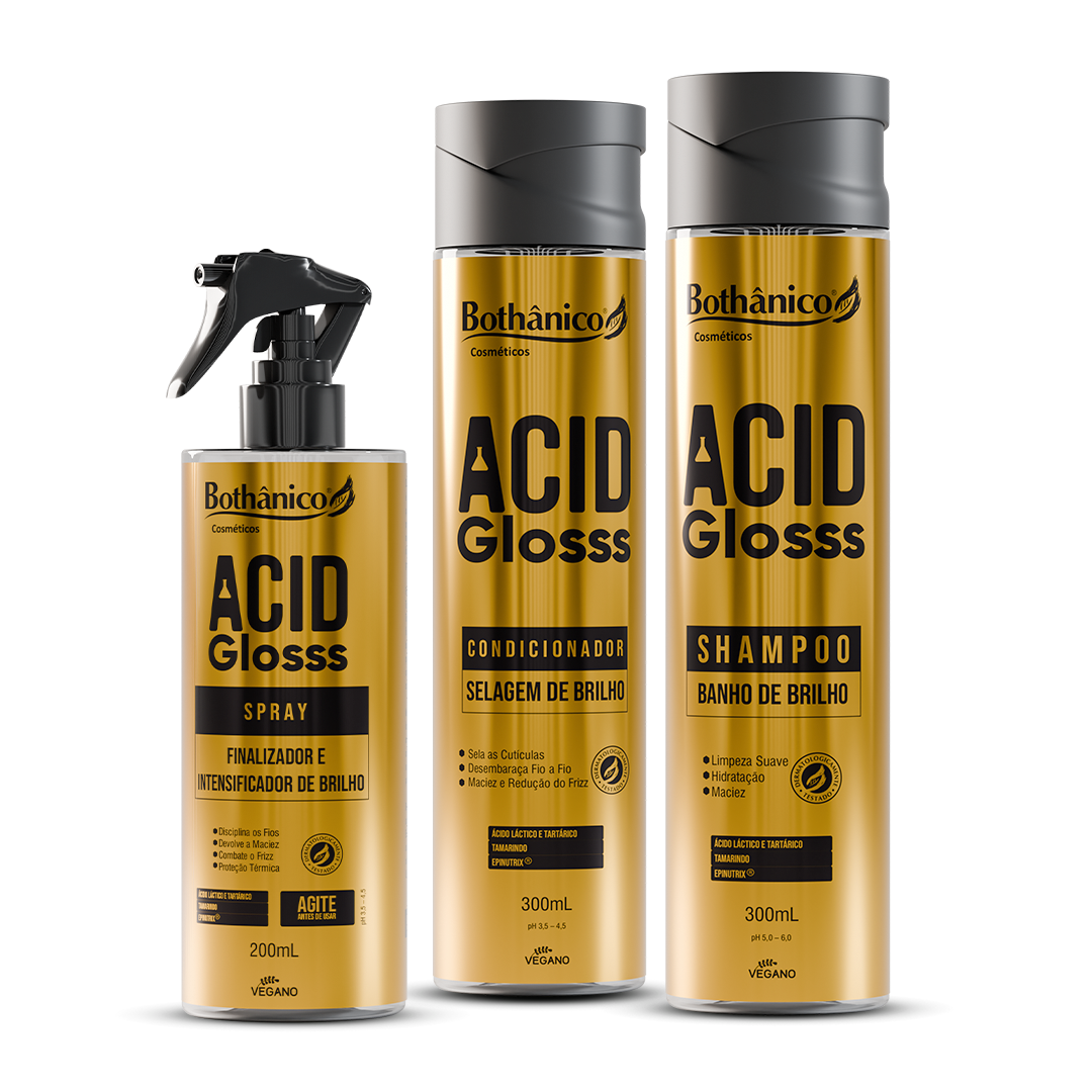 Shampoo + Condicionador + Spray Finalizador Acid Glosss
